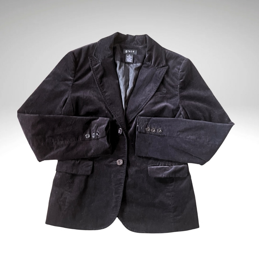 Velvet Tailored Blazer in Black — Grace Soft Cotton-Blend Jacket (8)